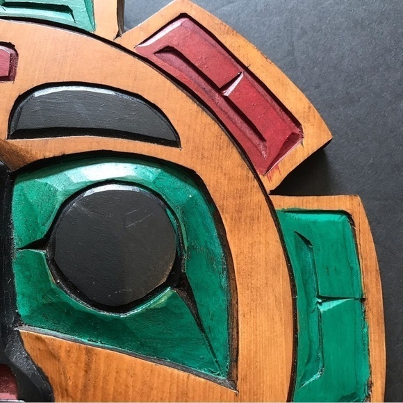 PNW Wall Art, Carved Cedar Wood Sun by Ralph Shaghnessy Kwagiulth - Picture 2 of 9